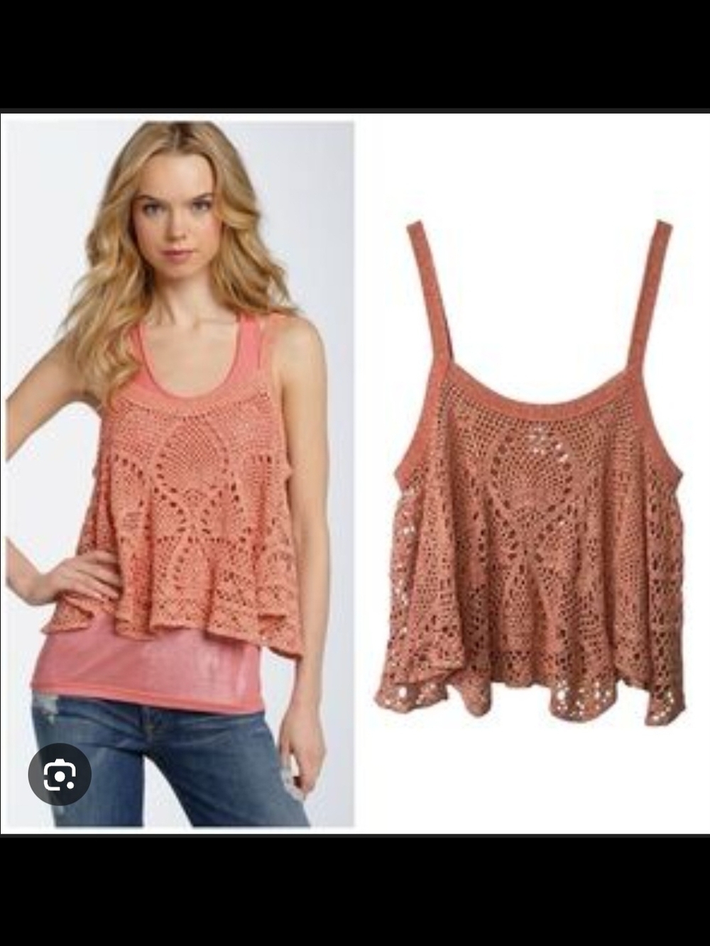 Free Prople Crochet Overlay Tank Top - M Color Coral
